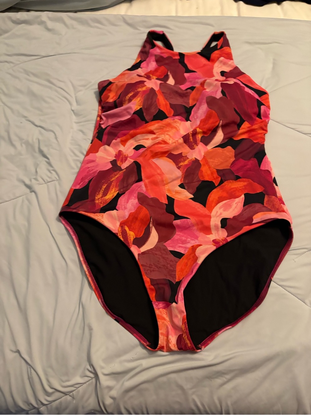 Vibrant Pink & Orange Abstract One-Piece Swimsuit xl tall